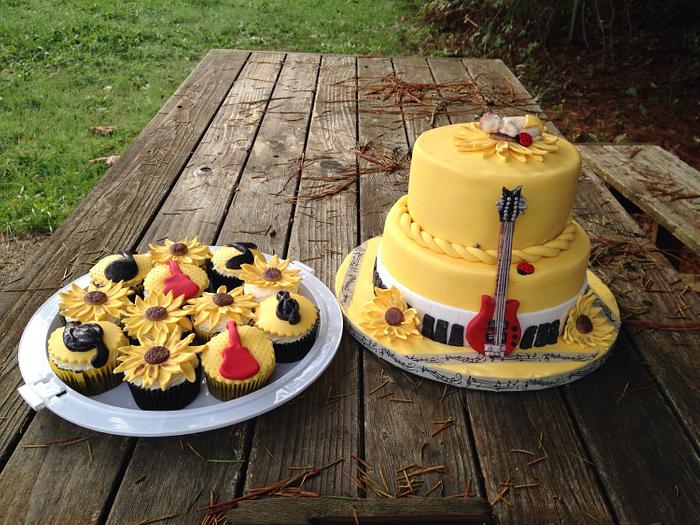 Guitar cake and cupcakes
