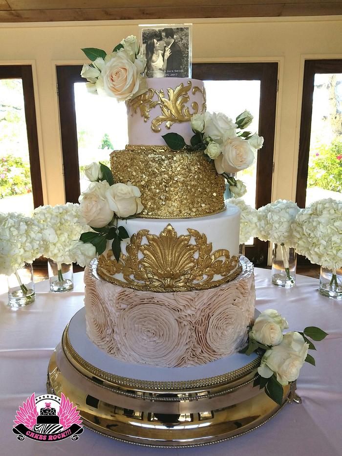 Regal Blush & Gold Wedding Cake