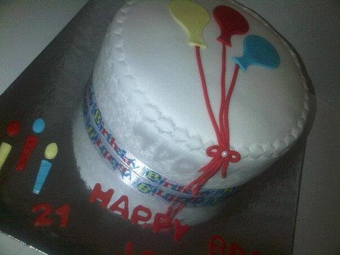Simple balloon happy birthday cake
