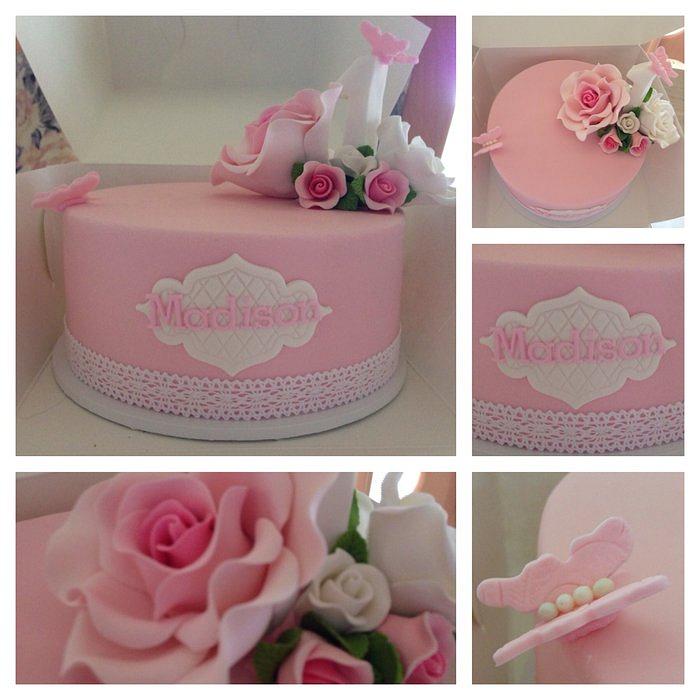 Pink floral 1st birthday cake 