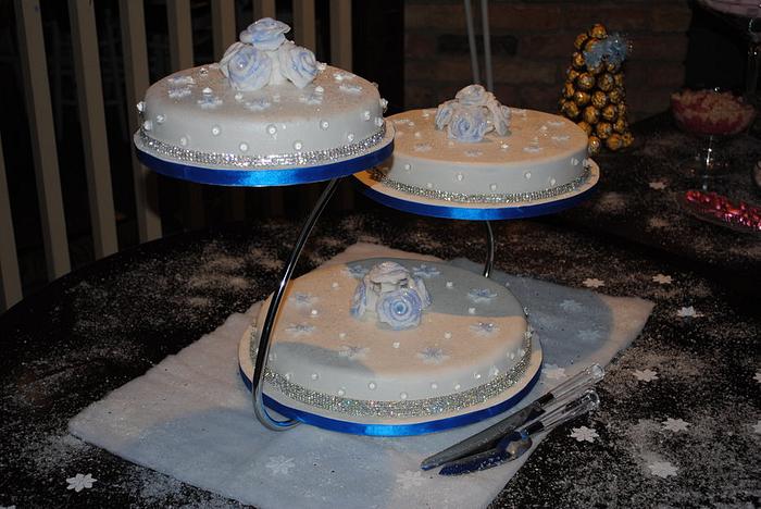 Winter Wonderland Royal Blue Wedding Cake