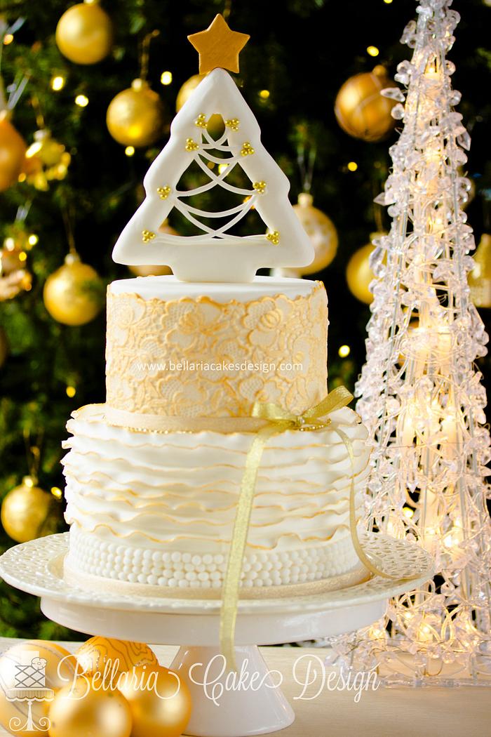 White and gold christmas cake