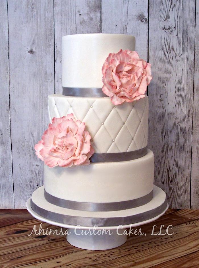 Pink Peony wedding cake 