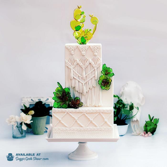 Macrame cake with sugar succulents 