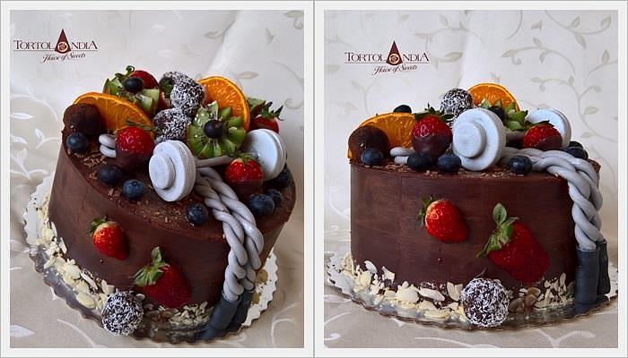 Chocolate and fresh fruits for sport trainer