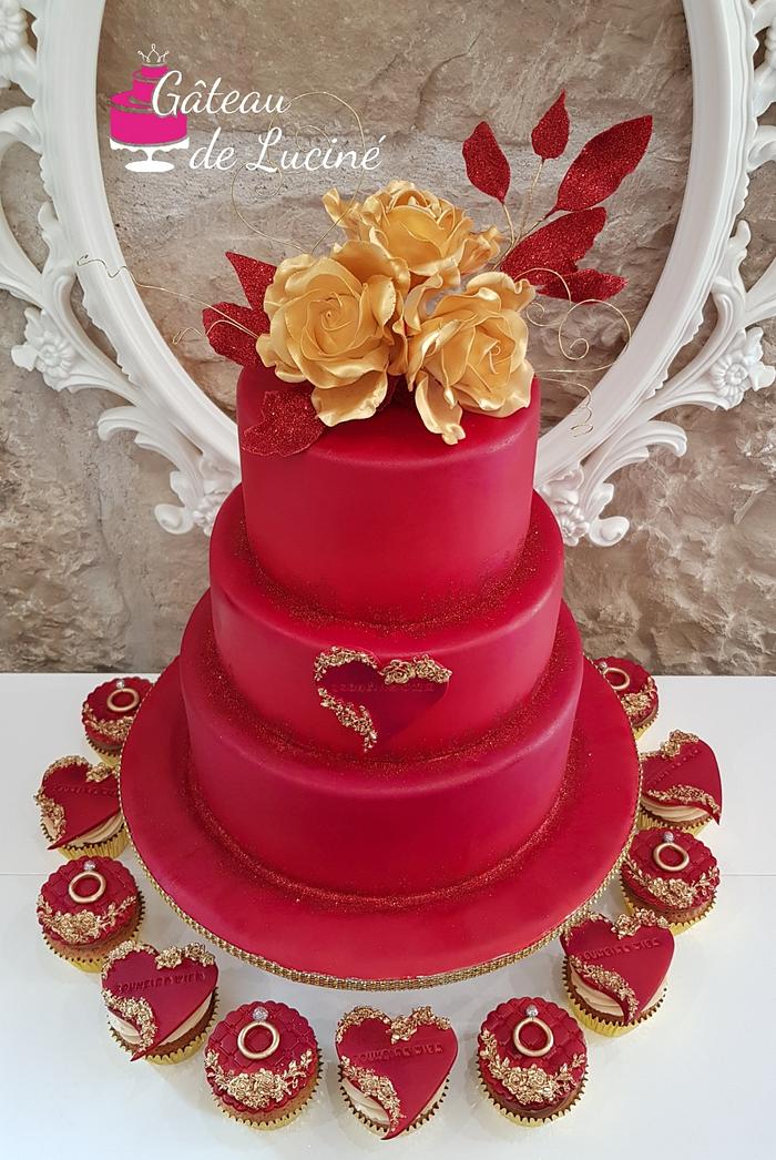 Red & Gold wedding cake 