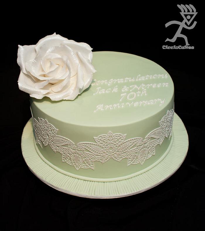 70th Wedding Anniversary Green & white Lace