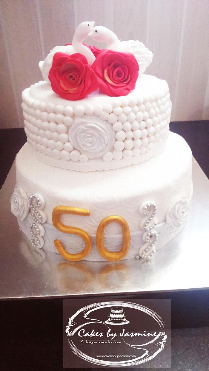 swan 50th anniversary cake
