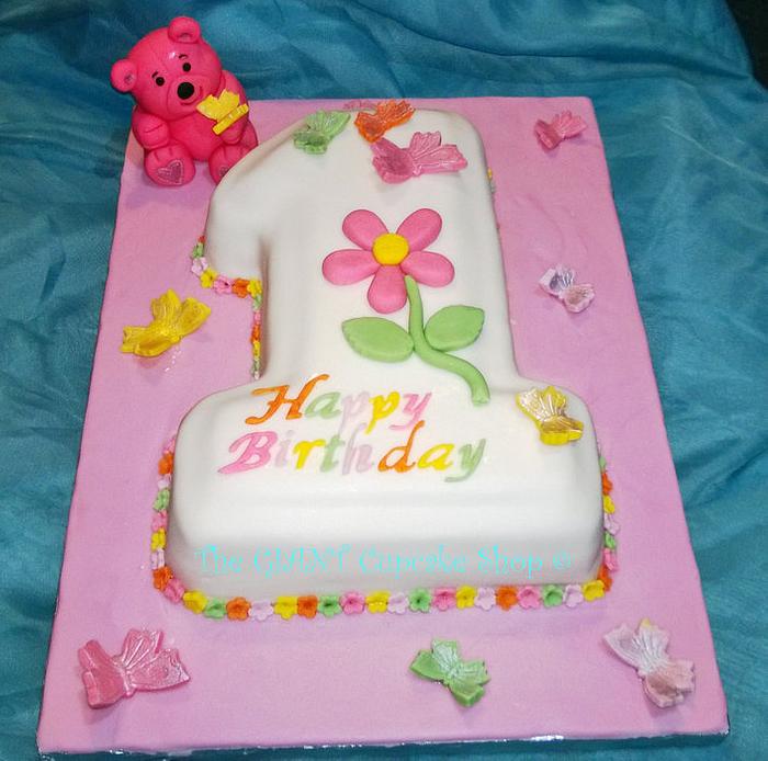 1st birthday cake - teddy and butterflies