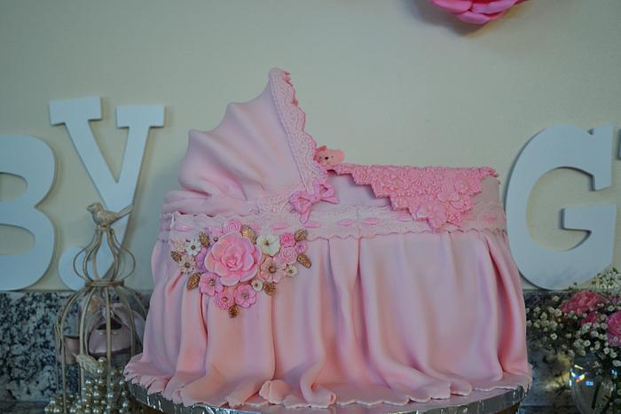 Baby Bassinet Cake for a Girl