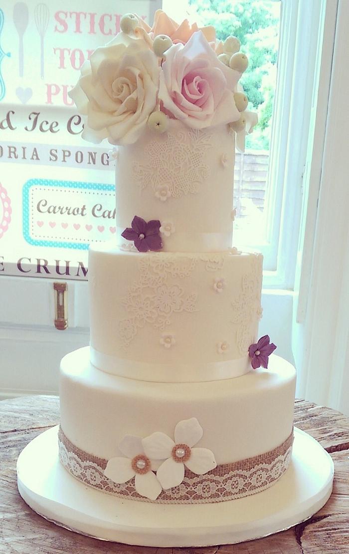 Floral Lace Vintage Wedding Cake