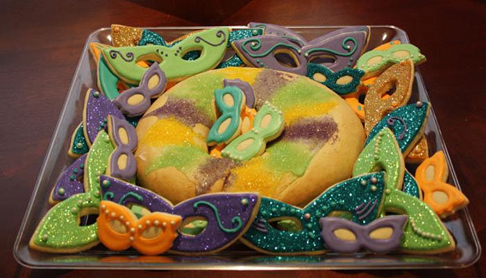 King Cake and Mask Cookies