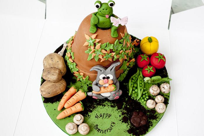 25th Wedding Anniversary Cake for two Allotment/great-outdoors fans