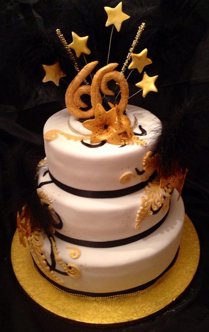 Gold and black 60th Birthday Cake - Decorated Cake by - CakesDecor