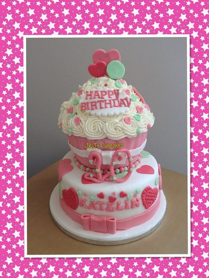 Giant Cupcake on a cake!!
