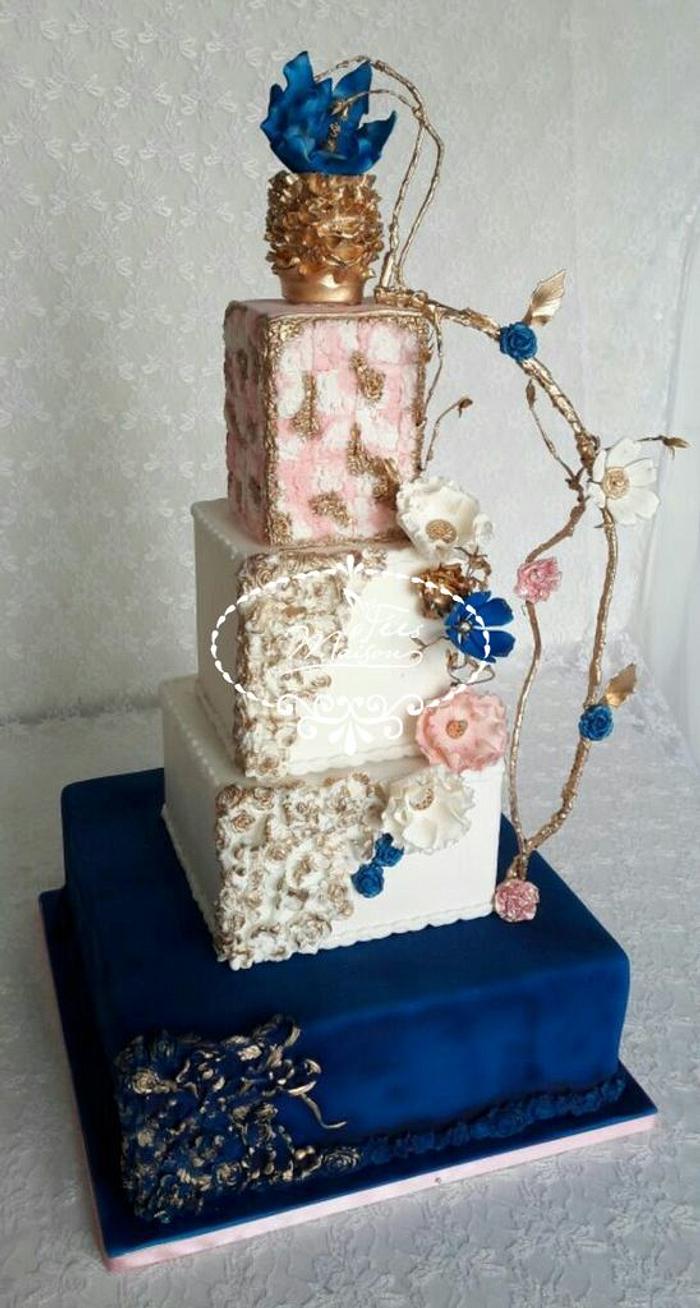 Wedding cake in blue and pink