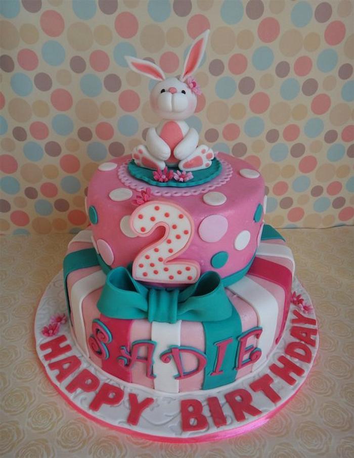 Bunny on pink and turqoise cake