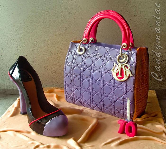Dior shoe and handbag cake