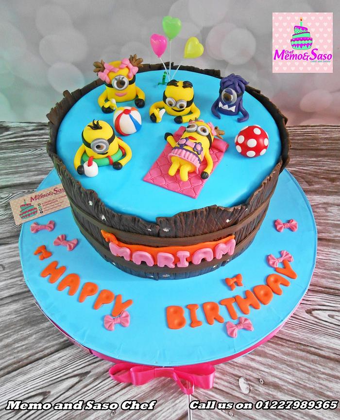minions in a pool cake and cupcakes