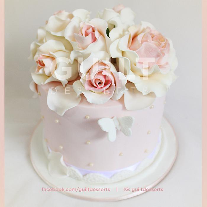 Pink Roses Engagement cake