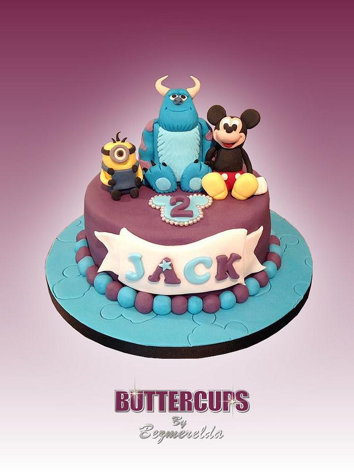 Mickey, Sully and Minion cake