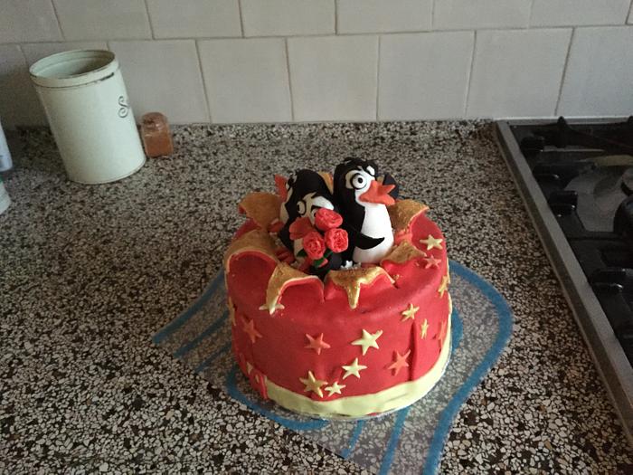 Exploding cake with penguins 