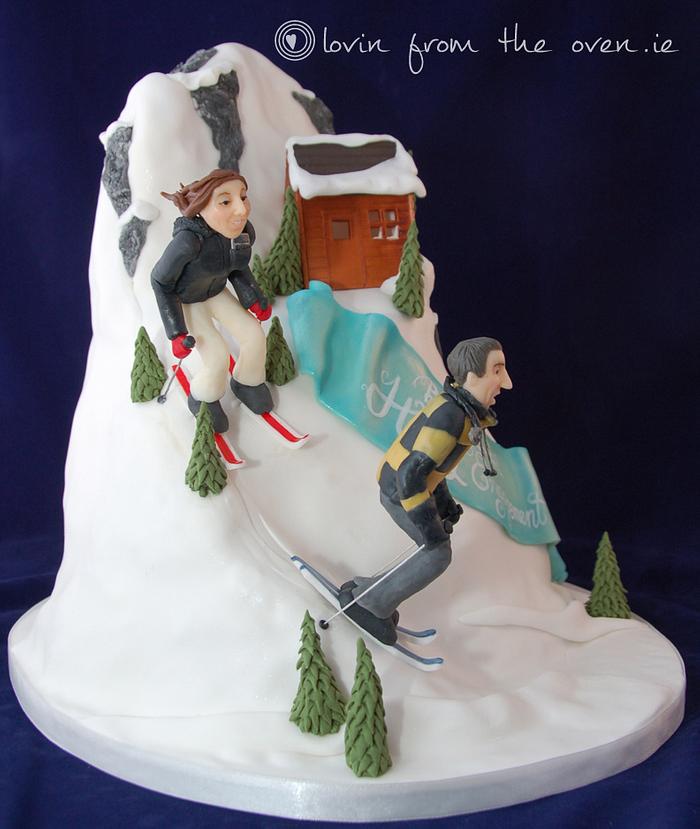 Ski Mountain Engagement Cake