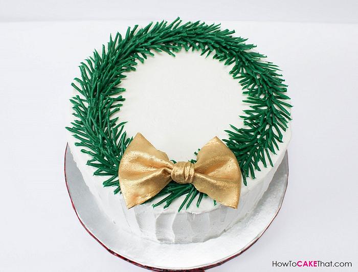 Christmas Wreath Cake with chocolate pine needles