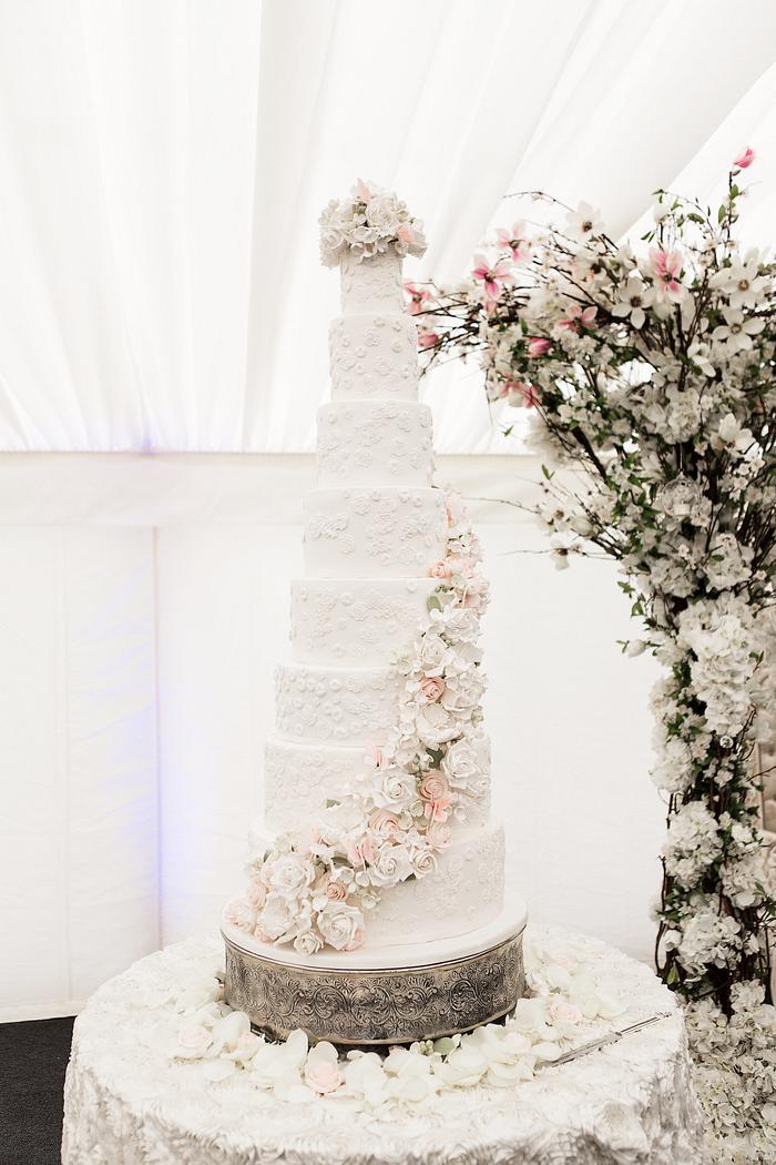 Sugar flower cascade wedding cake