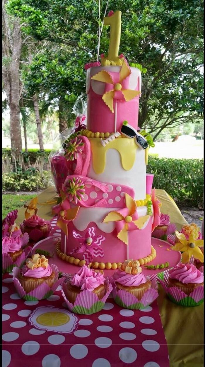 Hot Pink & Lemon Yellow Birthday Cake