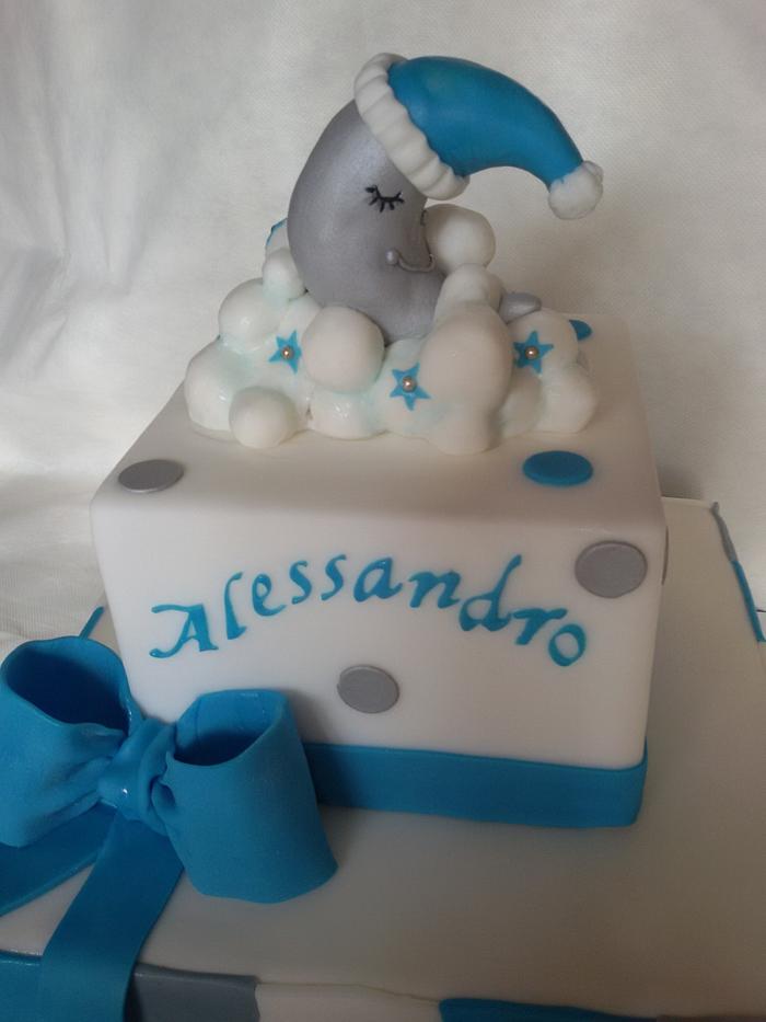 sleeping moon baptism cake