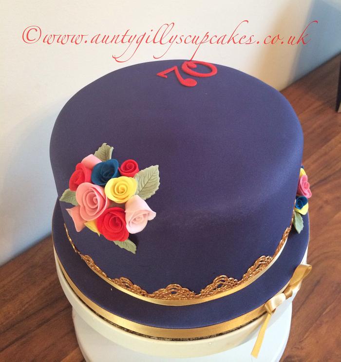 Navy and Gold 70th Cake