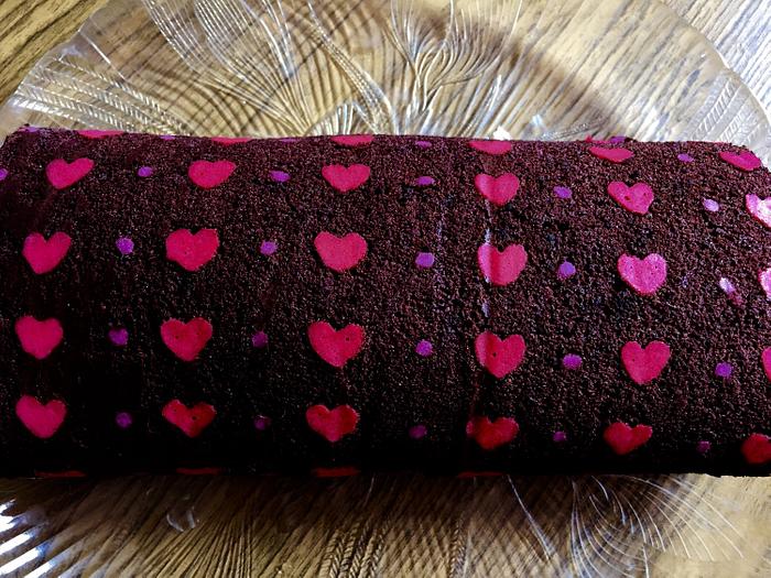 A sinfully delicious Heart pattered Swiss-roll