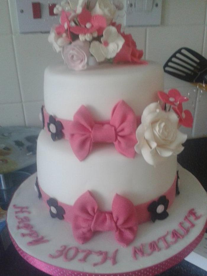 Pink, white and black 30th birthday cake