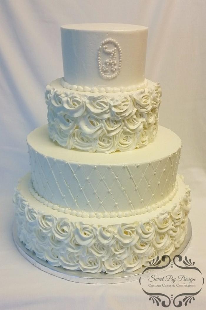 Buttercream Rosette and Quilt Wedding Cake