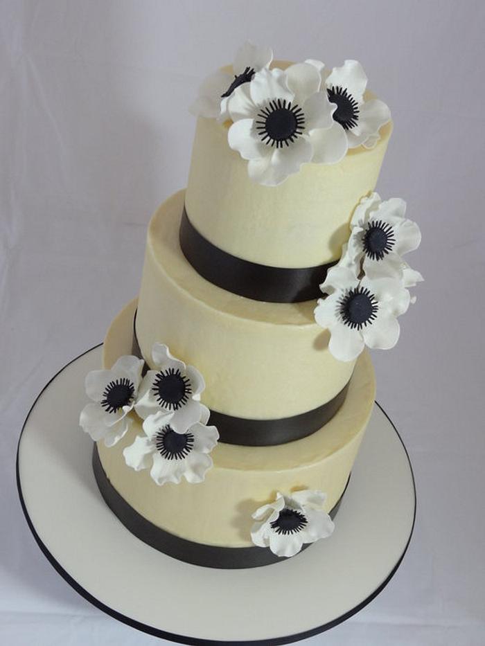 Buttercream Wedding Cake with white anenomes