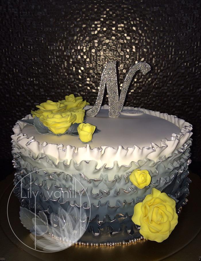 "Yellow N Grey" Birthday Cake