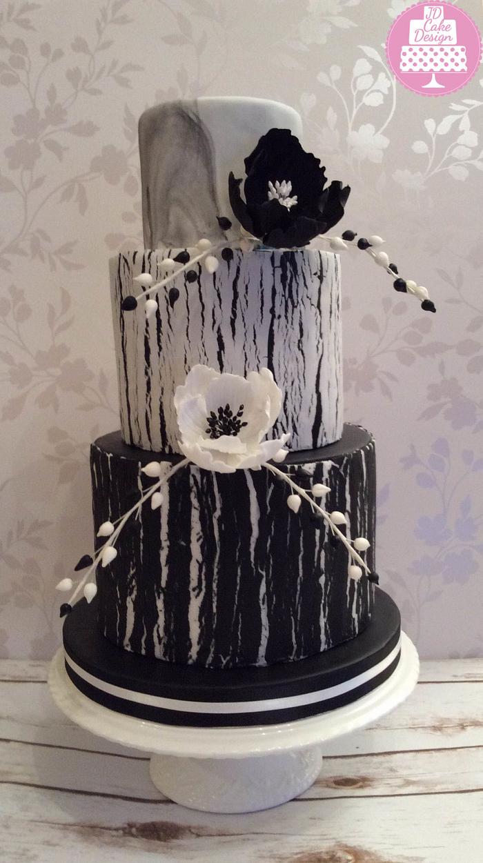 Black and white cracked sugarpaste cake