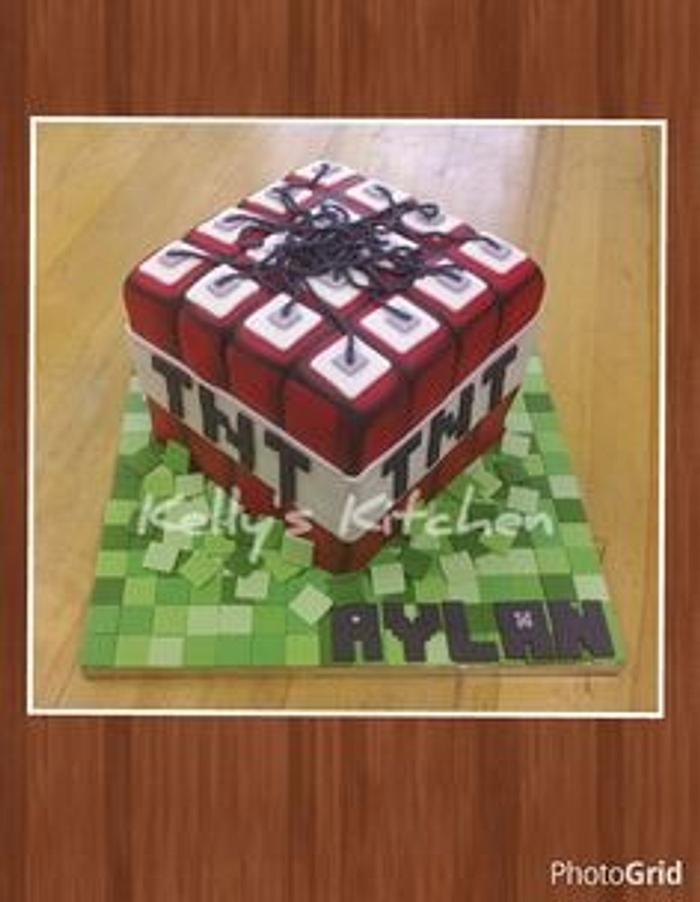 Minecraft TNT birthday cake