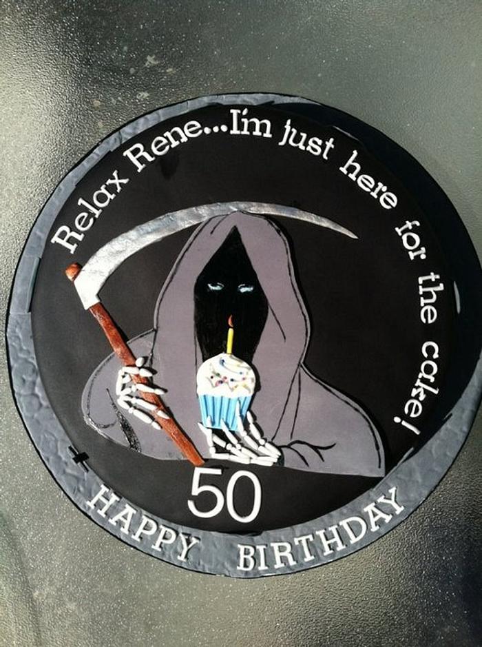 Grim Reaper Over the Hill Birthday Cake