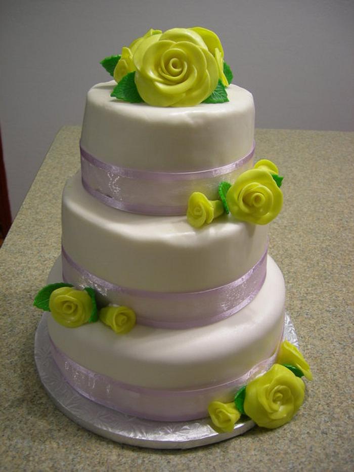 Yellow and Lavender Wedding Cake
