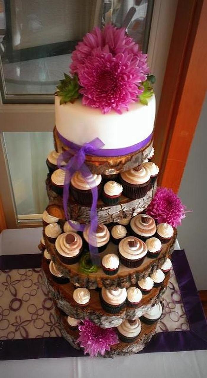 Rustic Cupcake Tower (purples)