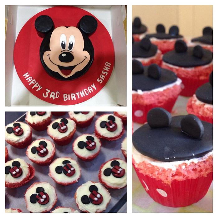 Mickey Mouse cake and mini cupcake