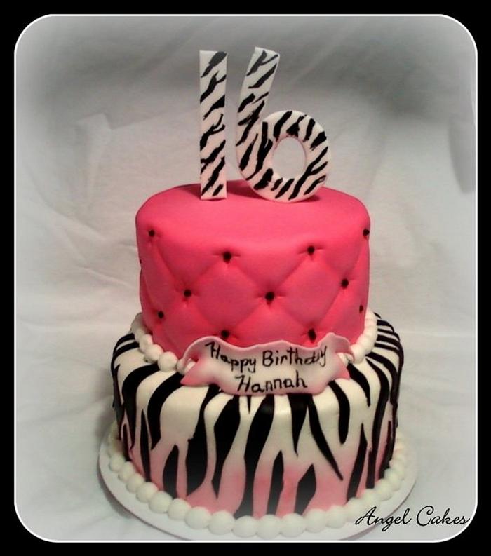 Zebra stripes and hot pink sweet 16 cake