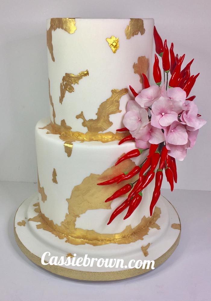  Gold leaf with chilli and hydrangea