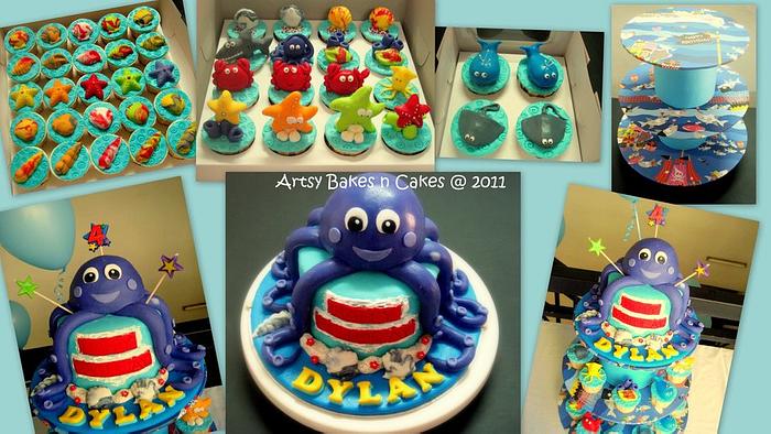 Octopus Under The Sea Theme Cake & Cupcake Tower