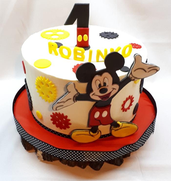 Birthday Mickey cake with white ganache