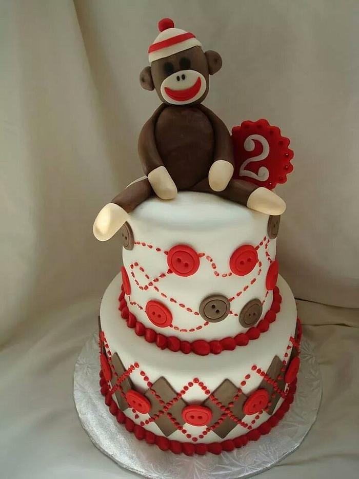 Sock Monkey Birthday Cake