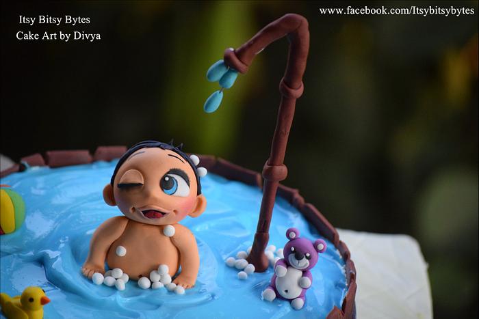 Naughty baby in a bathtub cake