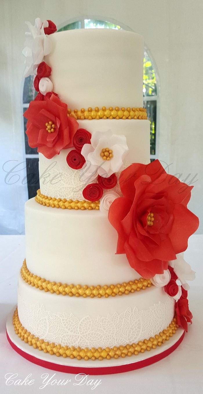 Gold&Red Vintage Wedding Cake